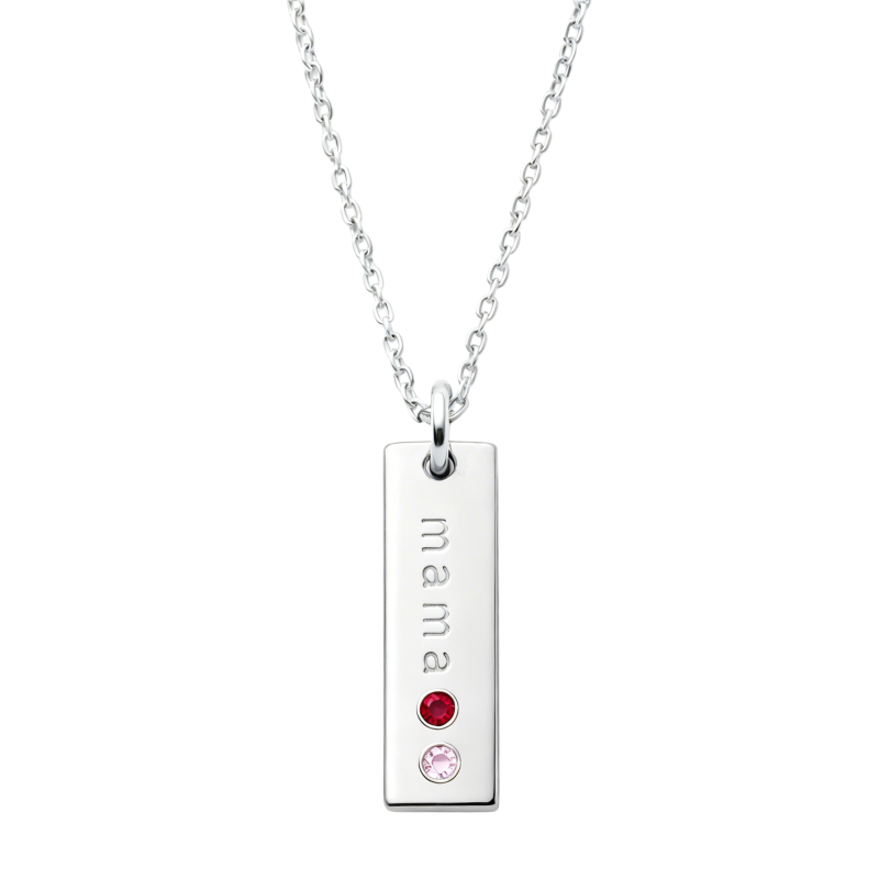Platinum with White Gold Plated Round Cut Birthstone Personalized Birthstone & Personalized Engraving & Bar Pendant Necklace-1