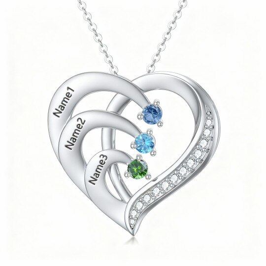 Collier pendentif cœur en or blanc 10 carats avec cristal rond et zircon cubique