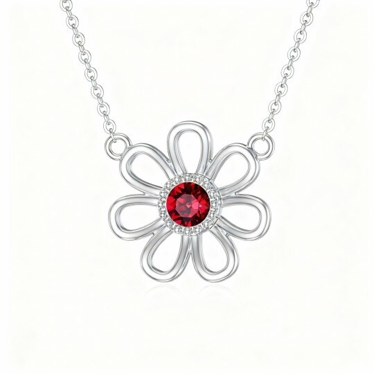 Collier pendentif marguerite en or blanc 10 carats et cristal taille ronde