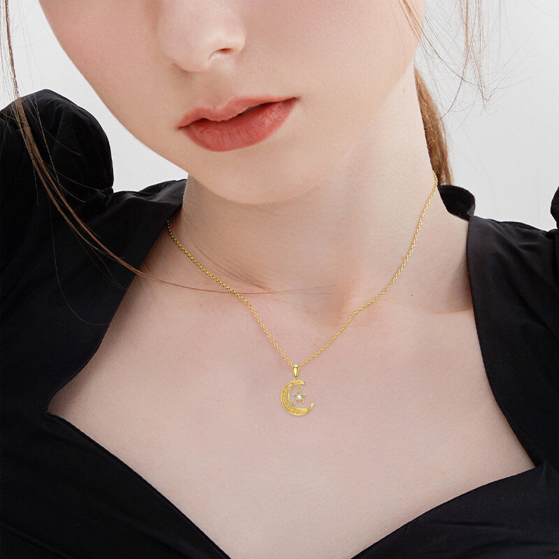Collar con colgante de luna redonda de cristal en oro de 10 quilates-2