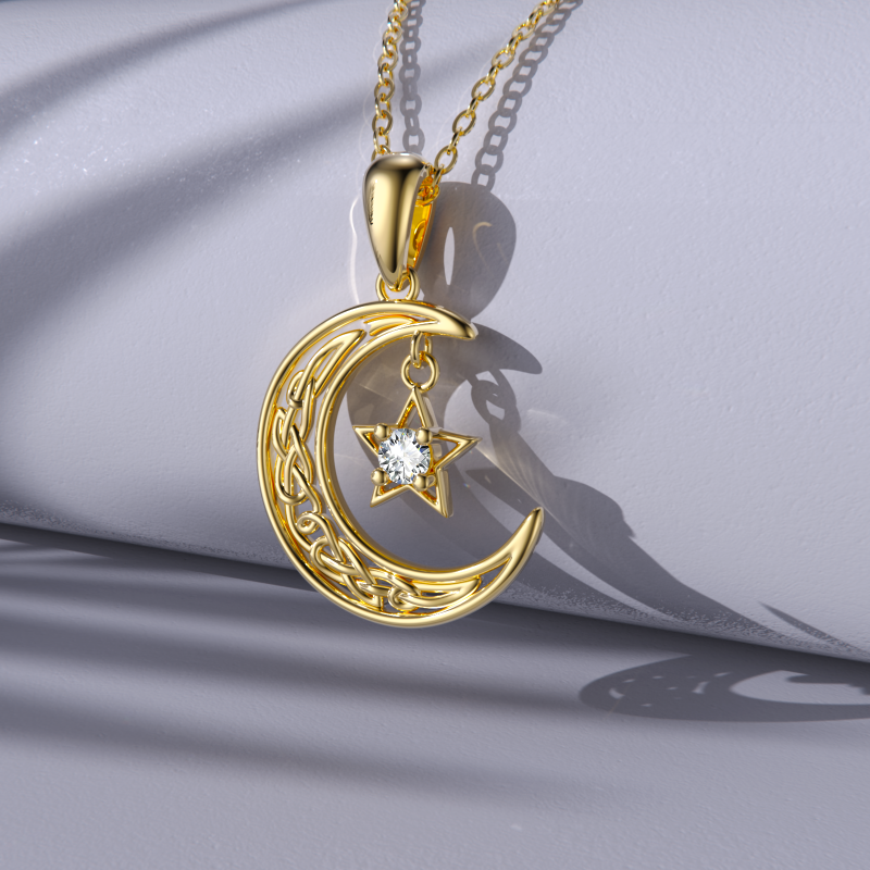 Collar con colgante de luna redonda de cristal en oro de 10 quilates-5