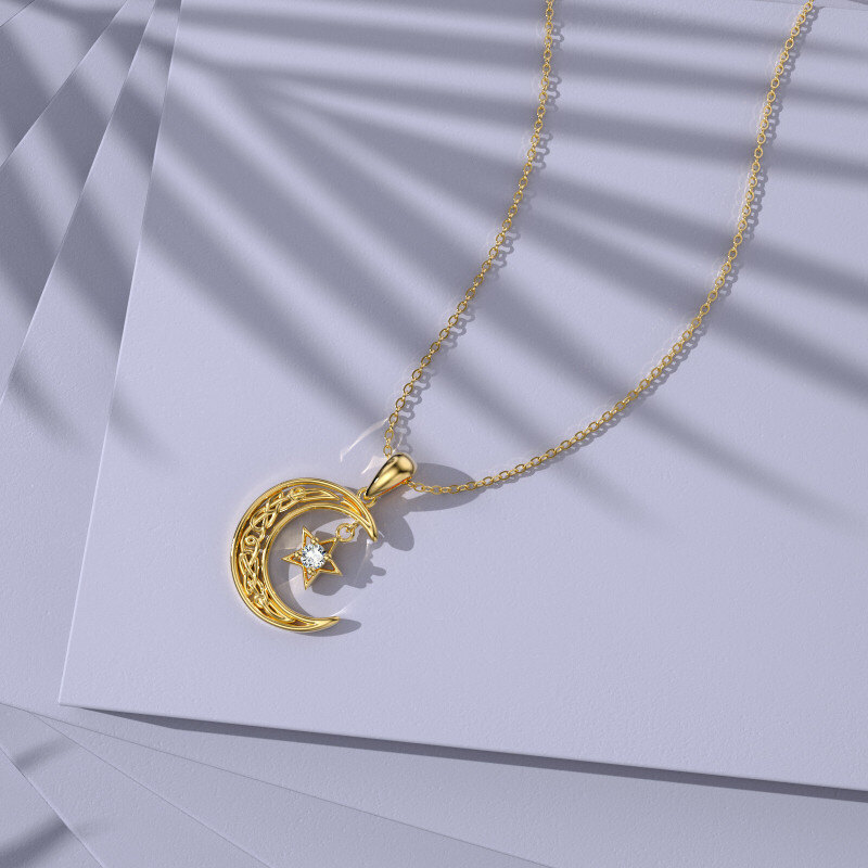 Collar con colgante de luna redonda de cristal en oro de 10 quilates-6
