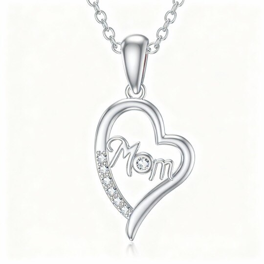 Collar con colgante de cristal redondo de oro blanco de 10 quilates para la madre