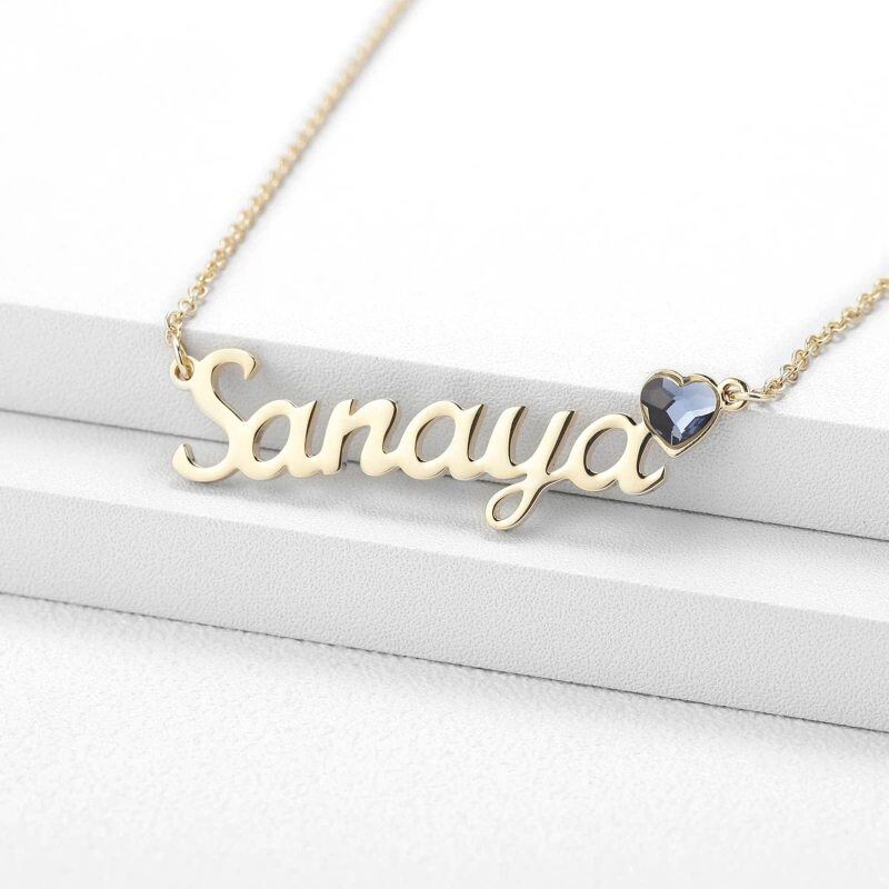 Collar con colgante de piedra natal personalizado, de oro de 10 quilates, con cristal circular.-2