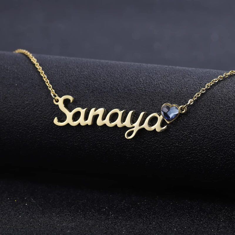 Collar con colgante de piedra natal personalizado, de oro de 10 quilates, con cristal circular.-3