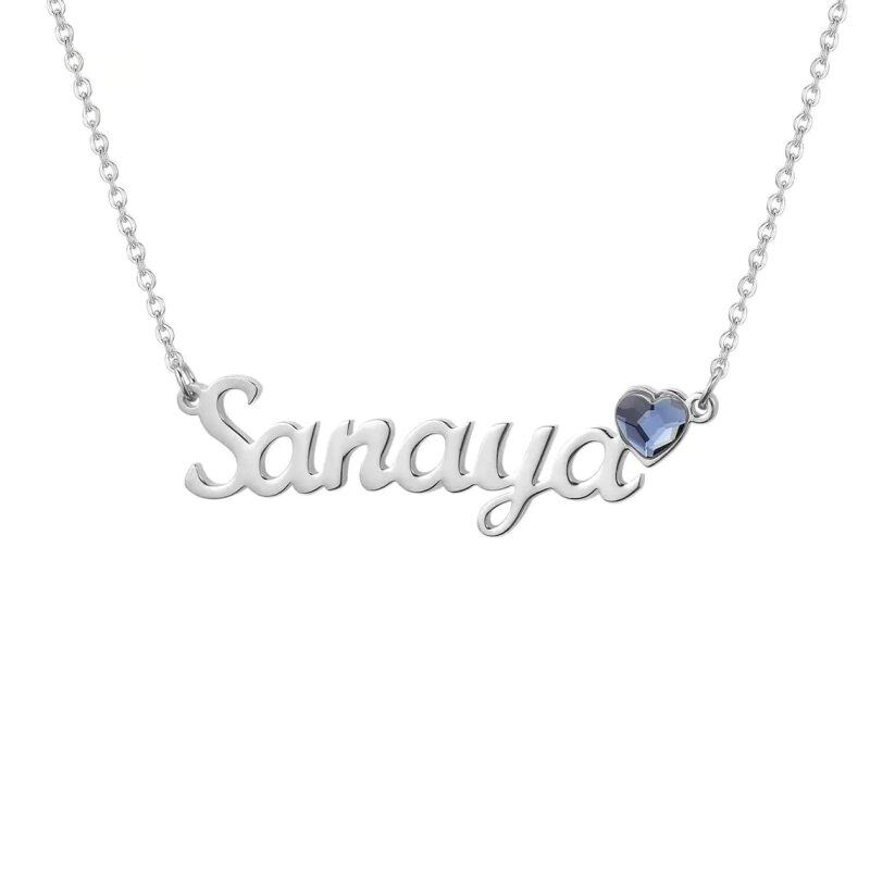 Collar con colgante de piedra natal personalizado, de oro de 10 quilates, con cristal circular.-5