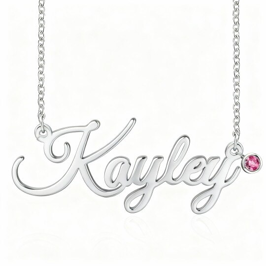 Collier pendentif personnalisé en or blanc 10 carats avec cristal rond taillé et pierre de naissance