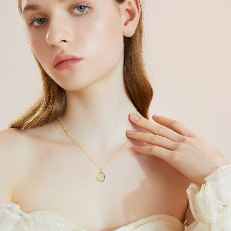 Collar con colgante de piedra natal personalizado, de cristal circular y oro de 18 quilates-3