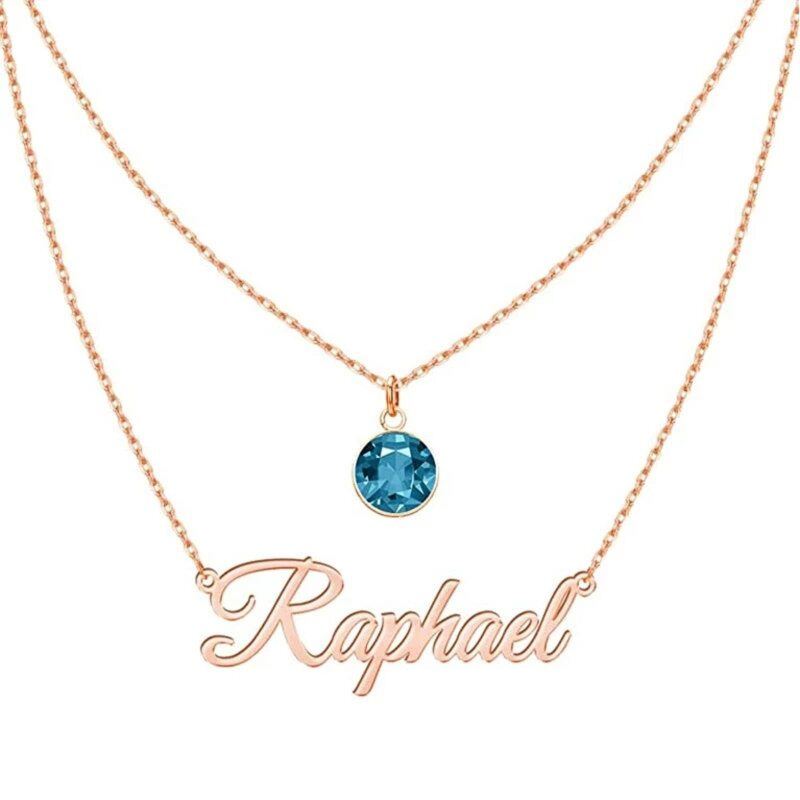 Collar con colgante de piedra natal personalizado, de oro de 10 quilates, con cristal circular.-2