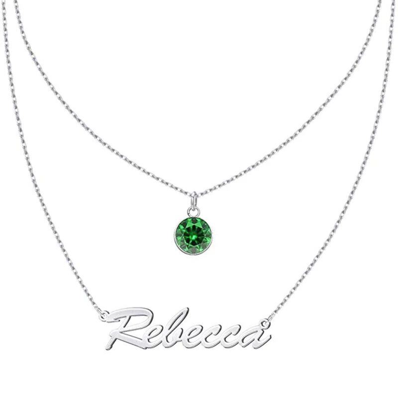Collar con colgante de piedra natal personalizado, de oro de 10 quilates, con cristal circular.-3
