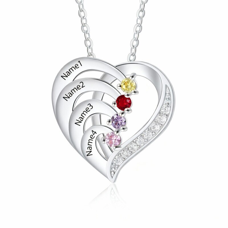 10K White Gold Round Cut Crystal Personalized Engraving Pendant Necklace-2