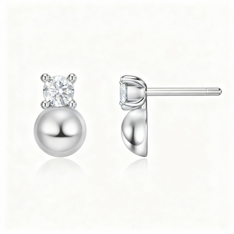 Pendientes de botón redondos de oro blanco de 10 quilates con cristal de talla redonda-7
