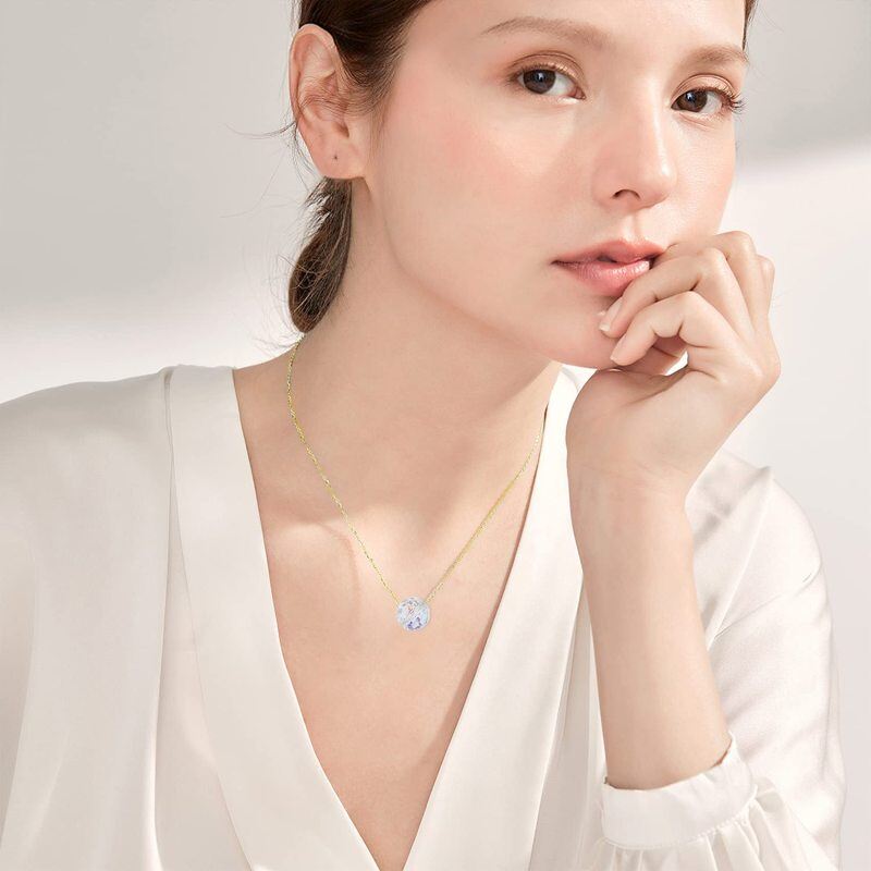 Collier pendentif sphérique en or 10 carats avec cristal de forme circulaire-2