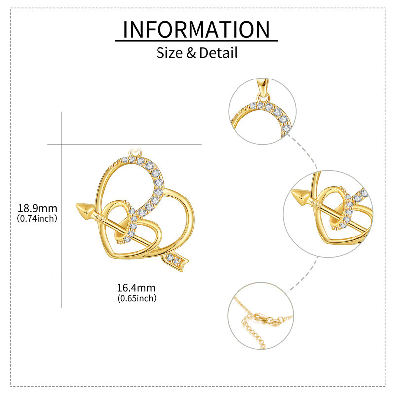 14K Rose Gold Round Cut Cubic Zirconia Arrow & Heart Pendant Necklace-5