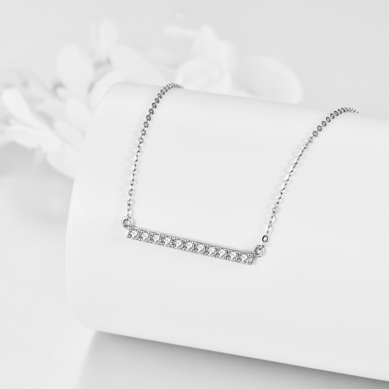 14K White Gold Round Cut Cubic Zirconia Bar Necklace-3