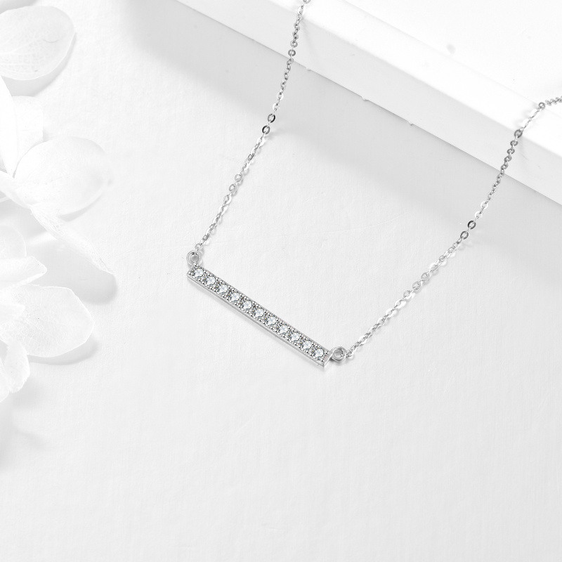 14K White Gold Round Cut Cubic Zirconia Bar Necklace-4
