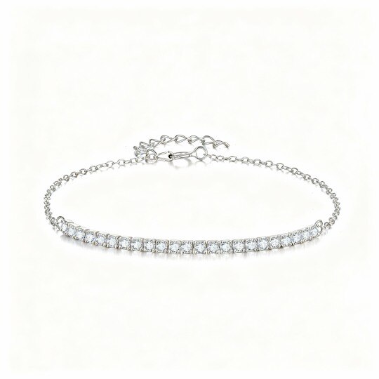 10K White Gold Round Cut Cubic Zirconia Bar Tennis Chain Bracelet