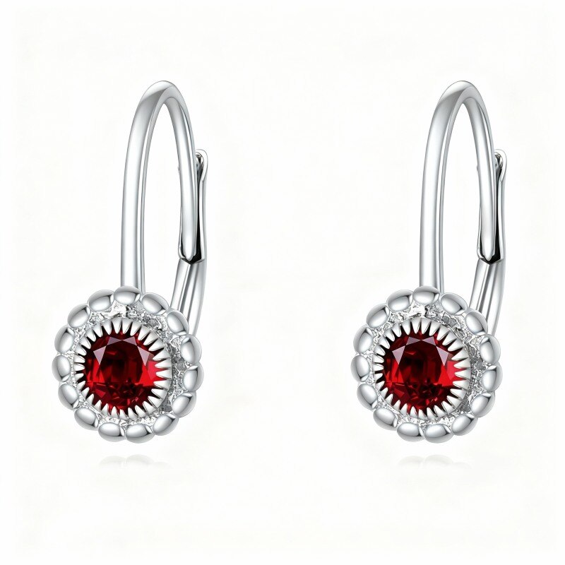Boucles d'oreilles à fermoir à levier en or blanc 10 carats et zircon cubique rond-1