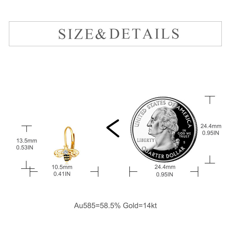 Pendientes de oro de 18 quilates con forma circular de abeja y circonita cúbica con cierre de palanca-5