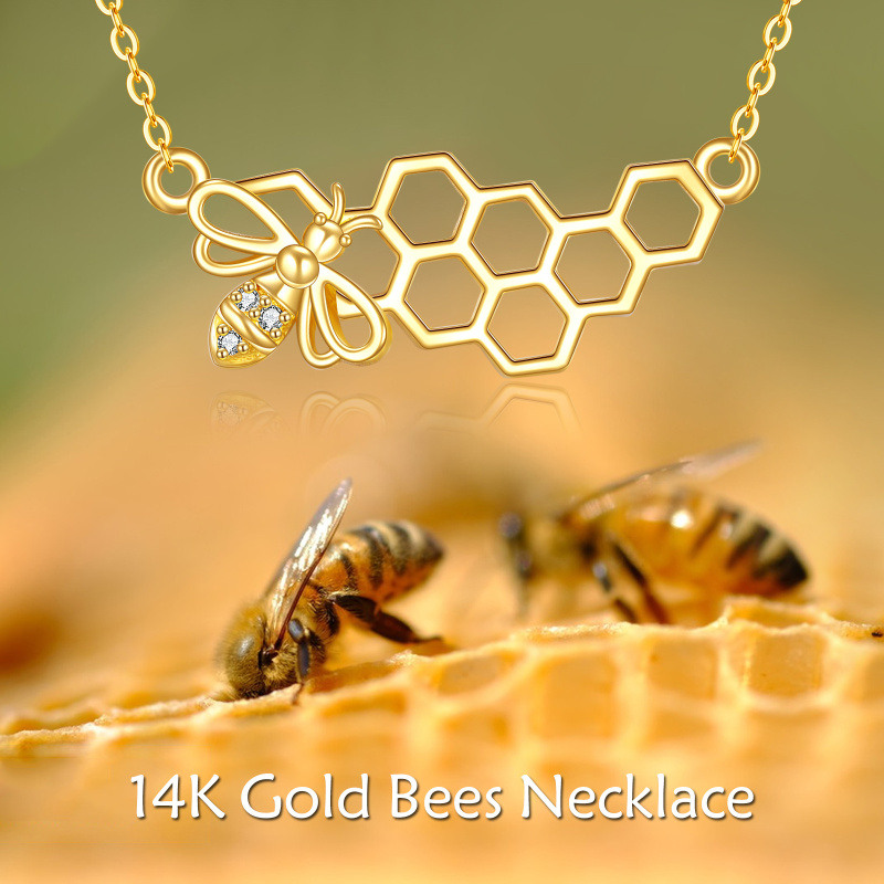 Platinum with White Gold Plated Round Cut Cubic Zirconia Bee Pendant Necklace-6