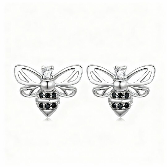 10K White Gold Round Cut Cubic Zirconia Bee Stud Earrings