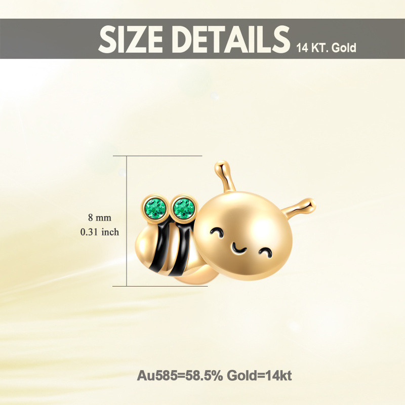 18K Yellow Gold Circular Cubic Zirconia Bee Stud Earrings-6
