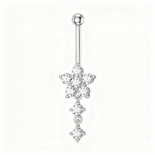 10K White Gold Round Cut Cubic Zirconia Belly Button Ring