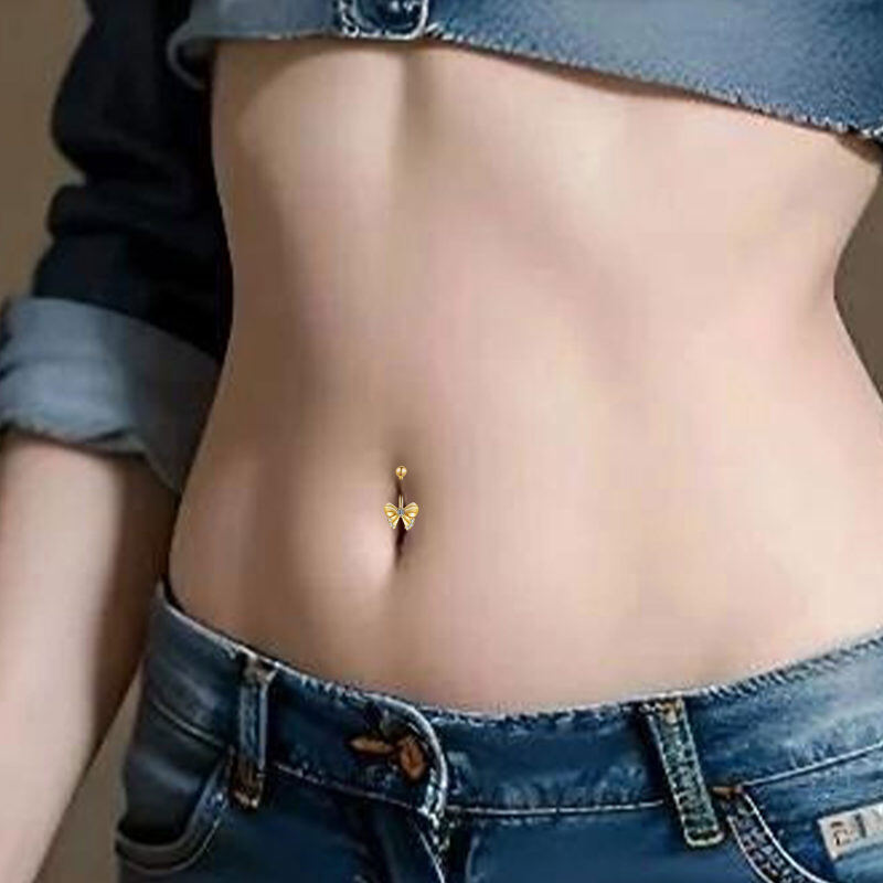 10K Gold Circular Shaped Cubic Zirconia Bow Belly Button Ring-2