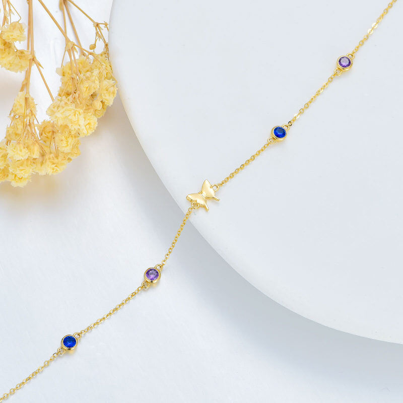 Pulsera con dije de mariposa circular de oro de 14 quilates y circonita cúbica-3