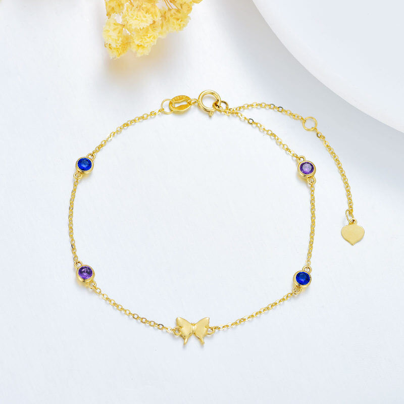 Pulsera con dije de mariposa circular de oro de 14 quilates y circonita cúbica-4
