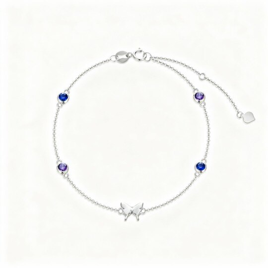 Pulsera con dije de mariposa de circonita cúbica de corte redondo en oro blanco de 10 quilates