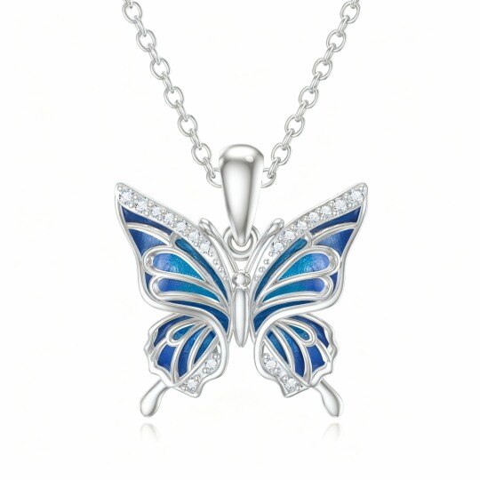 Ожерелье с подвеской в виде бабочки из 10-каратного белого золота с круглыми кубическими цирконами