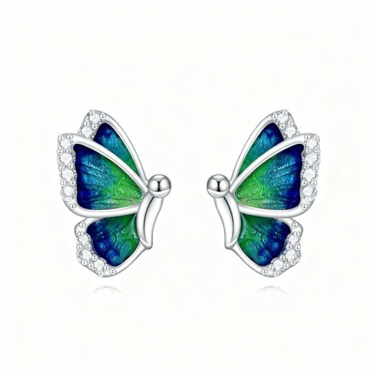 14K White Gold Round Cut Cubic Zirconia Butterfly Stud Earrings