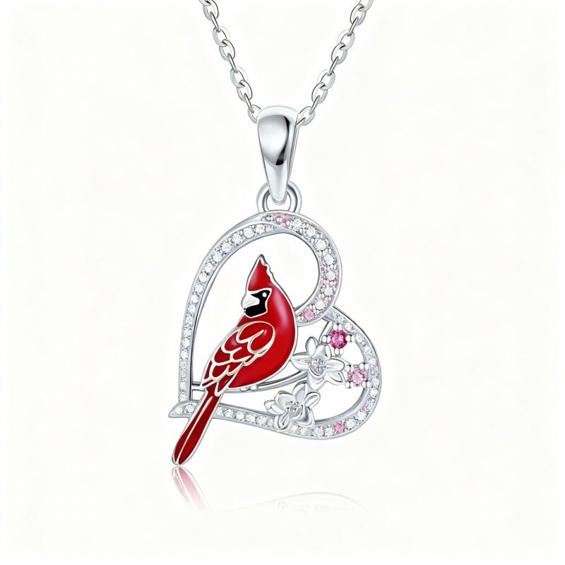 10K White Gold Round Cut Cubic Zirconia Cardinal Pendant Necklace-13