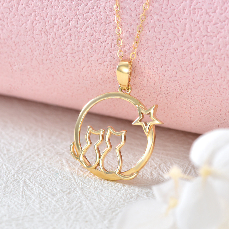 Collier pendentif chat et étoile en or 9 carats avec zircon cubique de forme circulaire-4