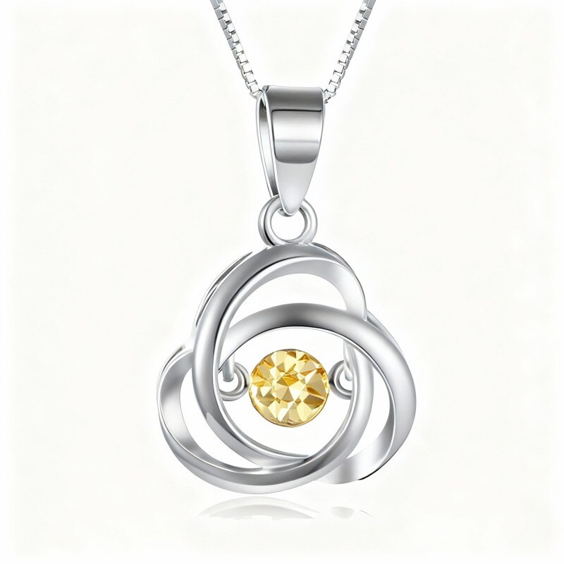Collier pendentif nœud celtique en platine plaqué or blanc et zircon cubique rond-1