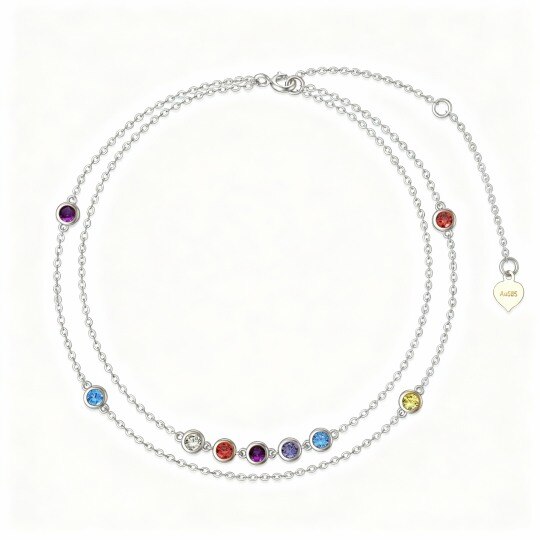Bracelet de cheville à plusieurs rangs en or blanc 10 carats avec zircon cubique taille ronde et chakras