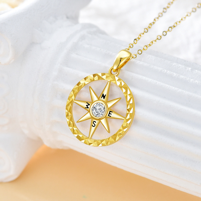 Collier avec pendentif boussole en or 10 carats et zircon rond-3