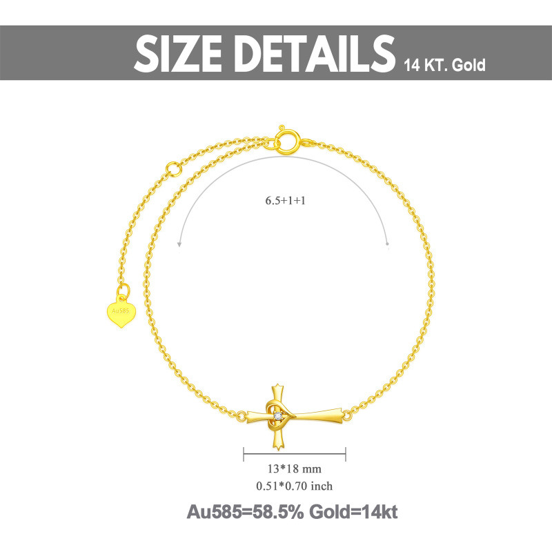 10K White Gold Round Cut Cubic Zirconia Cross & Heart Charm Bracelet-5