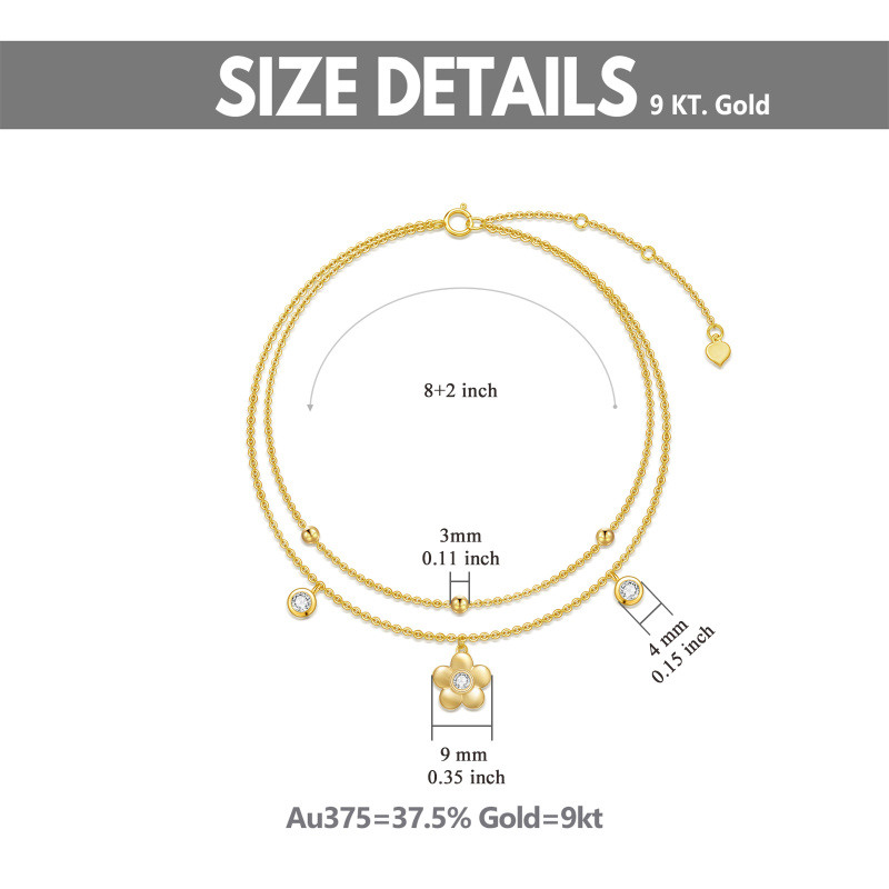 10K Gold Circular Shaped Cubic Zirconia Daisy Multi-layered Anklet-5