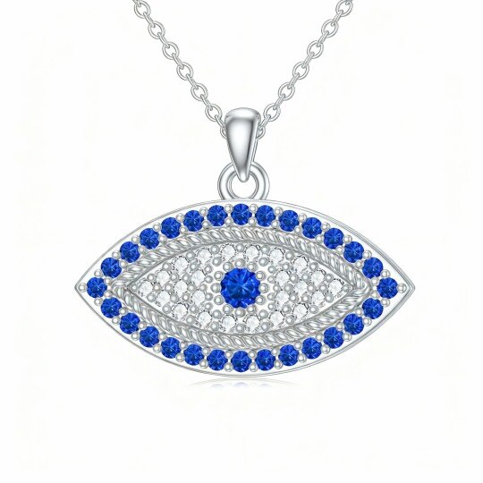 10K White Gold Round Cut Cubic Zirconia Evil Eye Pendant Necklace