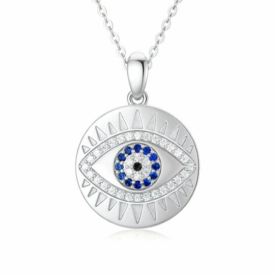 10K White Gold Round Cut Cubic Zirconia Evil Eye Pendant Necklace