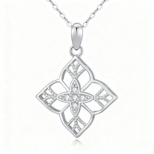 Collar con colgante de trébol de cuatro hojas con circonita cúbica de corte redondo en oro blanco de 10 quilates