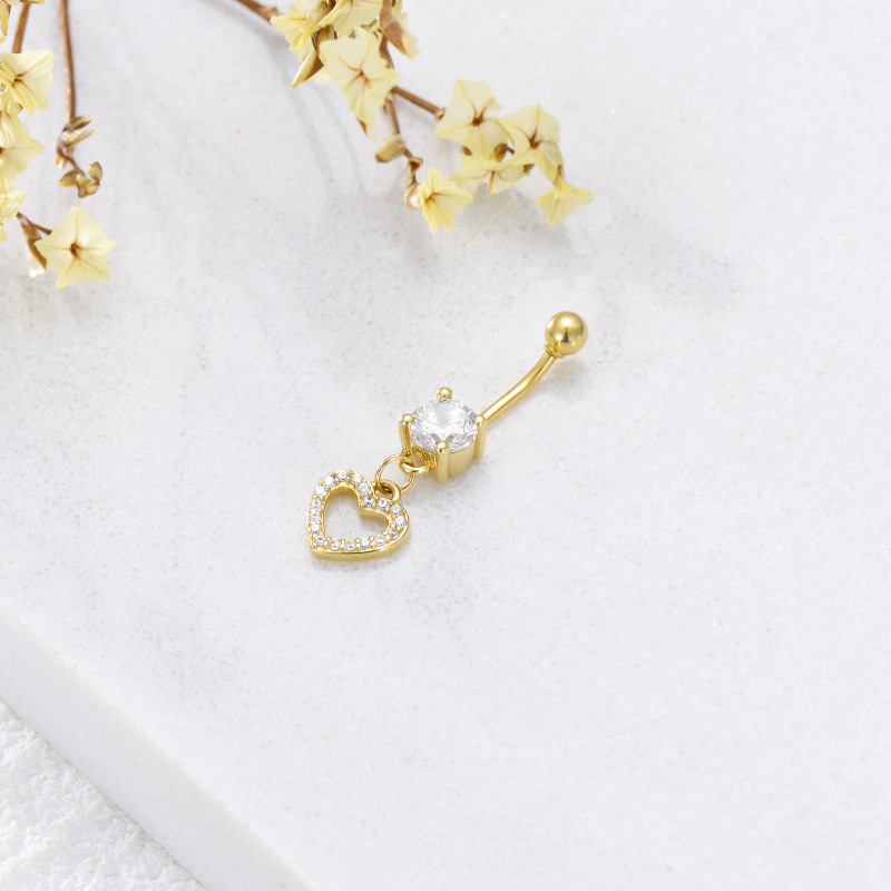 Piercing para el ombligo en forma de corazón con circonita cúbica de talla redonda, chapado en platino y oro blanco-3