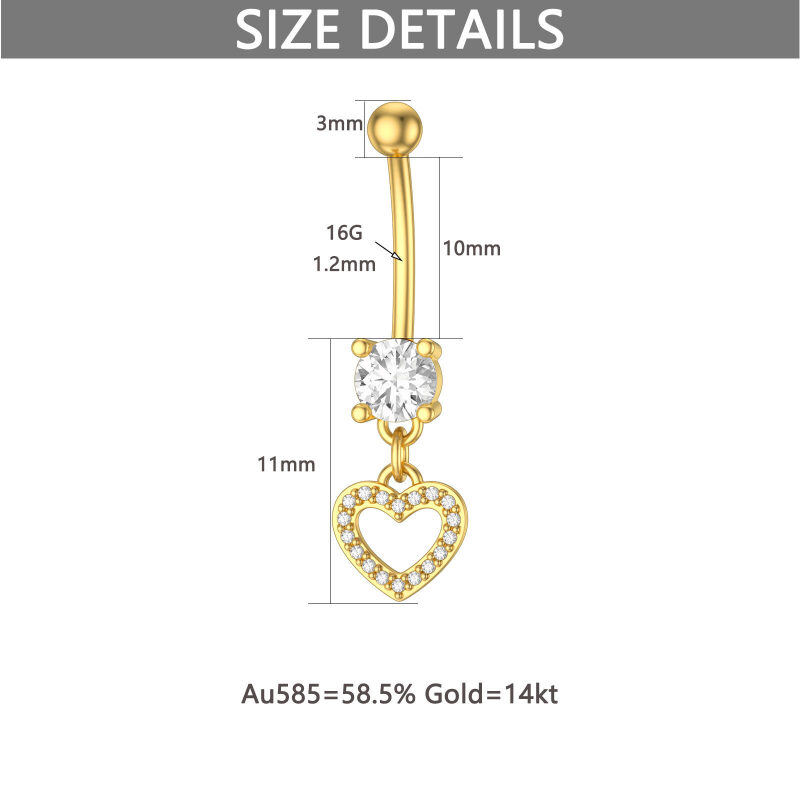 Piercing para el ombligo en forma de corazón con circonita cúbica de talla redonda, chapado en platino y oro blanco-6