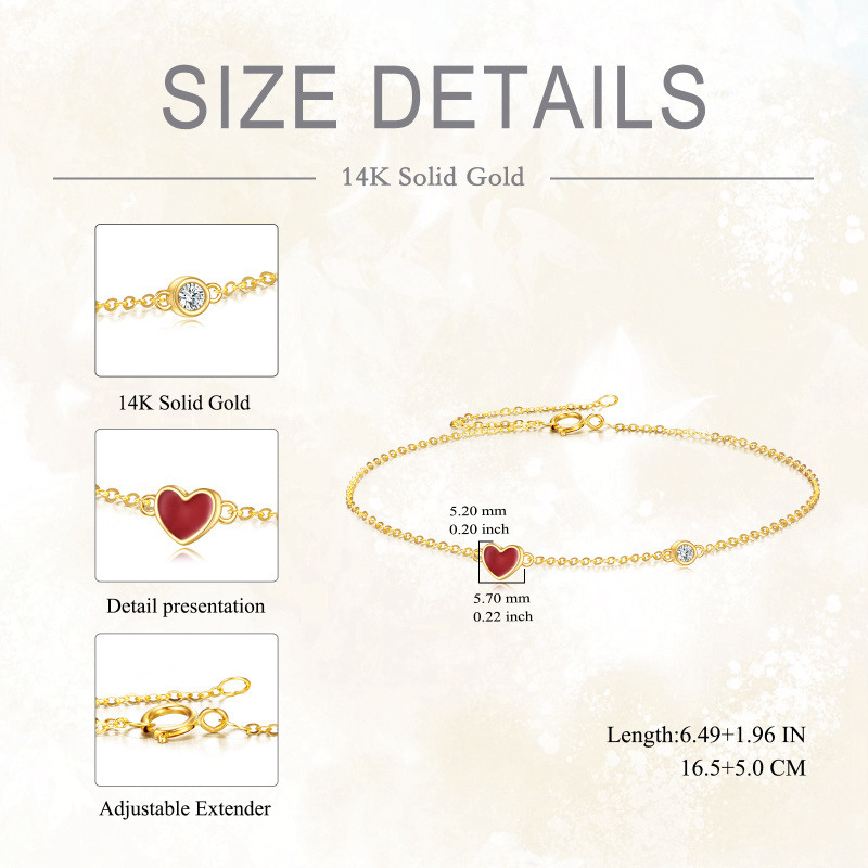 10K Yellow Gold Circular Cubic Zirconia Heart Charm Bracelet-5