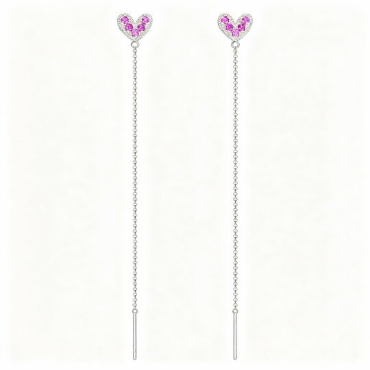 10K White Gold Round Cut Cubic Zirconia Heart Drop Earrings