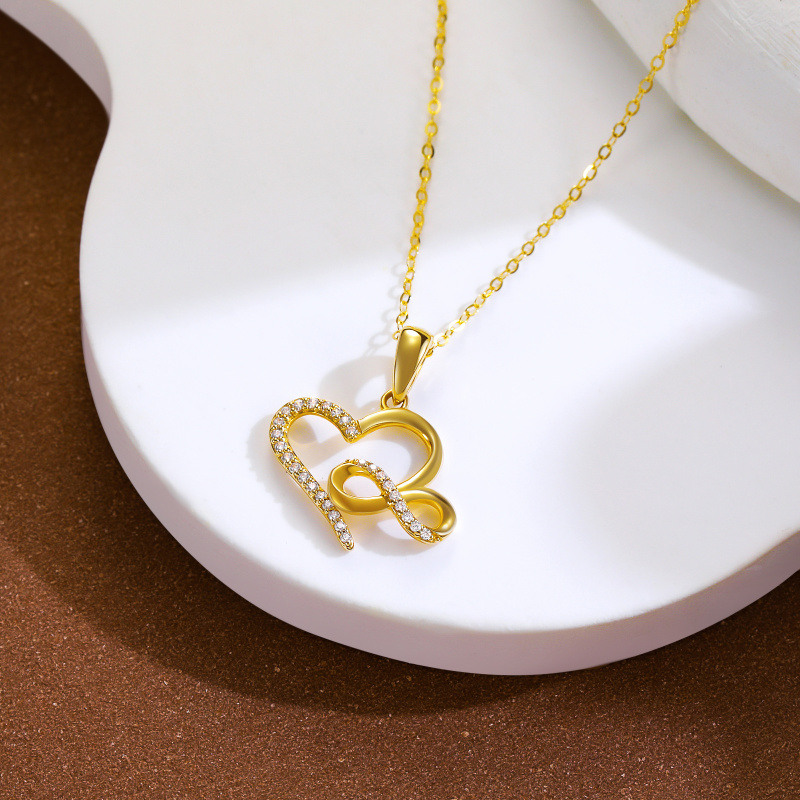 Collar con colgante de corazón y símbolo de infinito en oro de 14 quilates con circonitas cúbicas en forma circular-3