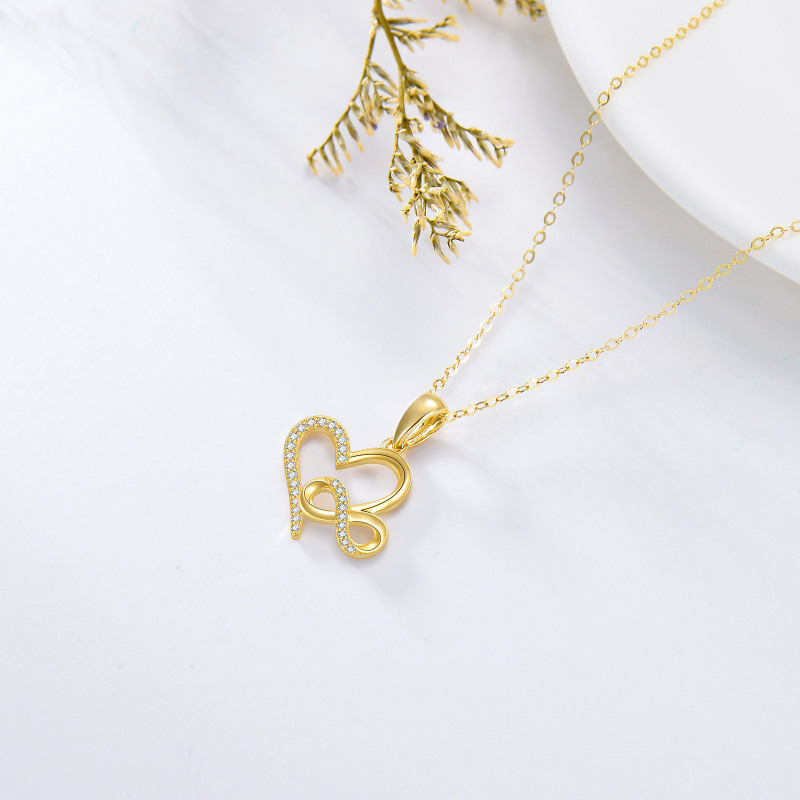 Collar con colgante de corazón y símbolo de infinito en oro de 14 quilates con circonitas cúbicas en forma circular-5