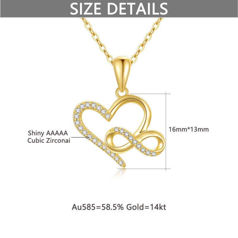 Collar con colgante de corazón y símbolo de infinito en oro de 14 quilates con circonitas cúbicas en forma circular-6